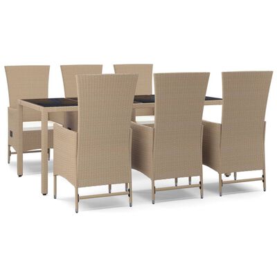 vidaXL Set da Pranzo da Giardino 7 pz con Cuscini Beige in Polyrattan