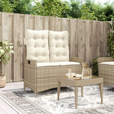 vidaXL Panca Reclinabile da Giardino con Cuscini Beige in Polyrattan