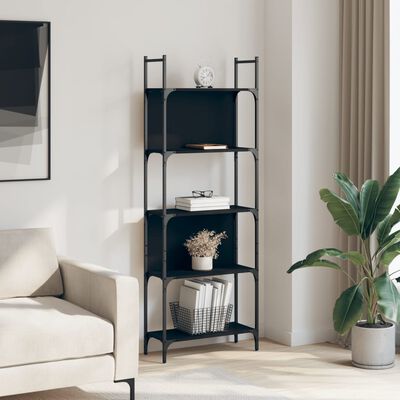 vidaXL Libreria a 5 Ripiani Nera 60,5x24x166,5 cm in Legno Multistrato