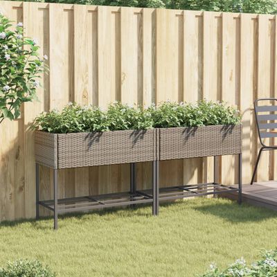 vidaXL Fioriere Giardino con Ripiani 2pz Grigie 90x40x75cm Polyrattan