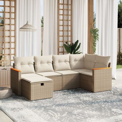 vidaXL Set Divano da Giardino 6 pz con Cuscini Beige in Polyrattan