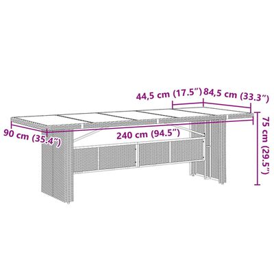 vidaXL Tavolo da Giardino Piano in Vetro Nero 240x90x75 cm Polyrattan