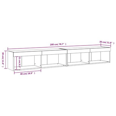 vidaXL Mobili Porta TV con Luci LED 2 pz Bianchi 100x30x30 cm