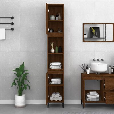 vidaXL Armadietto Bagno Rovere Marrone 30x30x190cm Legno Multistrato