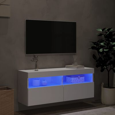 vidaXL Mobile TV a Parete con Luci LED Bianco 100x30x40 cm