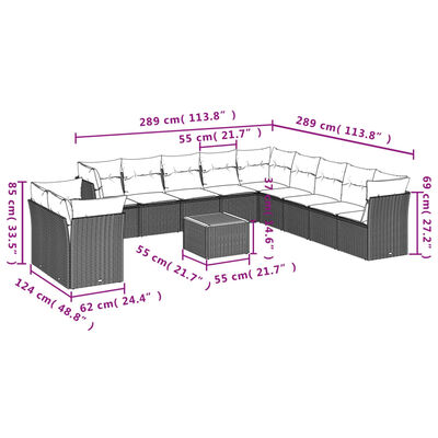 vidaXL Set Divani da Giardino 12 pz con Cuscini Beige in Polyrattan