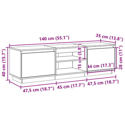 vidaXL Mobile TV Marrone Cera 140x35x40 cm in Legno Massello di Pino