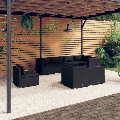 vidaXL Set Divani da Giardino 8 pz con Cuscini in Polyrattan Nero