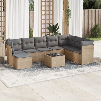 vidaXL Set Divano da Giardino 9 pz con Cuscini Beige in Polyrattan