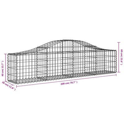 vidaXL Cesti Gabbioni ad Arco 10 pz 200x30x40/60 cm Ferro Zincato