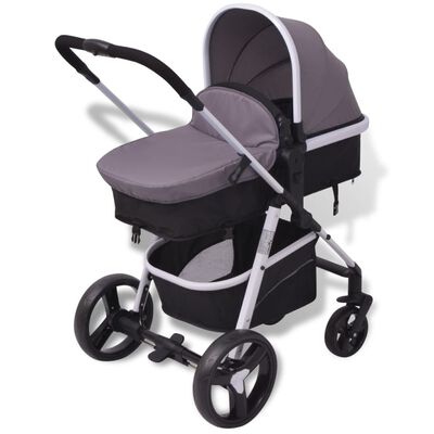 vidaXL Passeggino 3 in 1 in Alluminio Grigio e Nero