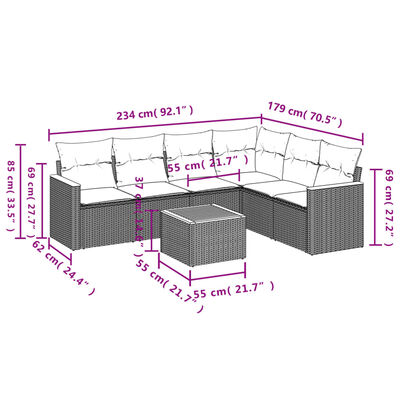 vidaXL Set Divani da Giardino con Cuscini 7pz Nero Polyrattan