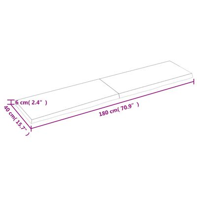 vidaXL Piano per Tavolo 180x40x(2-6)cm in Rovere Massello Non Trattato