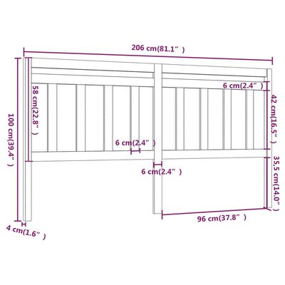 vidaXL Testiera per Letto 206x4x100 cm in Legno Massello di Pino