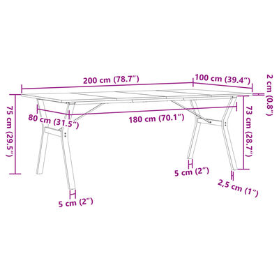 vidaXL Tavolo da Pranzo Telaio a Y 200x100x75 cm Massello Pino e Ghisa