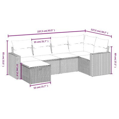 vidaXL Set Divano da Giardino 6 pz con Cuscini Grigio in Polyrattan