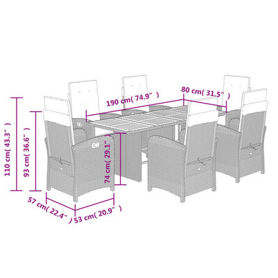 vidaXL Set da Pranzo da Giardino 7 pz Nero con Cuscini in Polyrattan