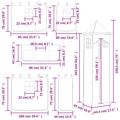 vidaXL Letto a Soppalco con Torre Bambini Rosa 90x190cm Massello Pino