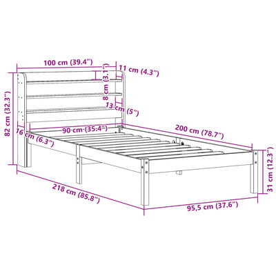 vidaXL Letto senza Materasso Bianco 90x200 cm Legno Massello di Pino