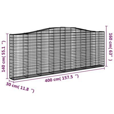 vidaXL Cesti Gabbioni ad Arco 25 pz 400x30x140/160 cm Ferro Zincato