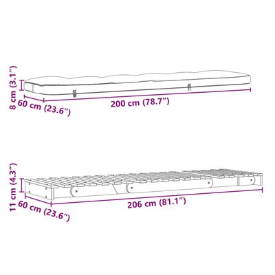 vidaXL Divano Letto Futon con Materasso Bianco 60x206x11cm Legno Pino