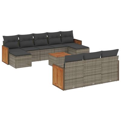 vidaXL Set Divani da Giardino 11 pz con Cuscini in Polyrattan Grigio