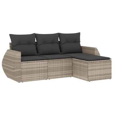 vidaXL Set Divano da Giardino 4pz con Cuscini Grigio Chiaro Polyrattan