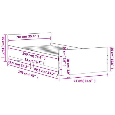 vidaXL Giroletto Grigio Sonoma 90x190 cm in Legno Multistrato