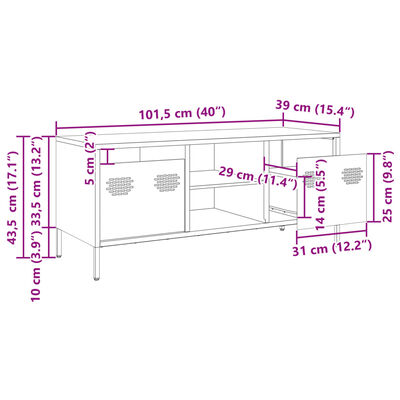 vidaXL Mobile TV Verde Oliva 101,5x39x43,5cm Acciaio Laminato a Freddo