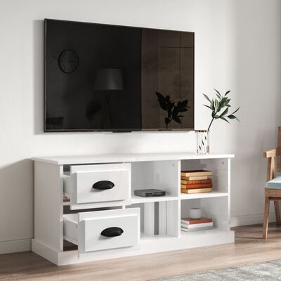 vidaXL Mobile Porta TV Bianco Lucido 102x35,5x47,5cm Legno Multistrato