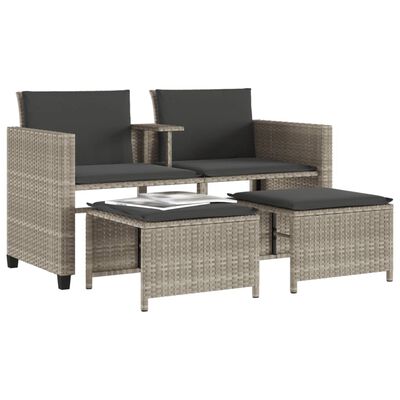 vidaXL Divano Giardino 2Posti Tavolo Sgabelli Grigio Chiaro Polyrattan