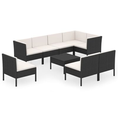 vidaXL Set Divani da Giardino 9 pz con Cuscini in Polyrattan Nero