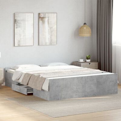 vidaXL Giroletto Cassetti Grigio Cemento 140x200 cm Legno Multistrato