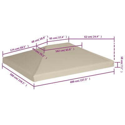 vidaXL Copertura Superiore per Gazebo 310 g/m² 4x3m Beige