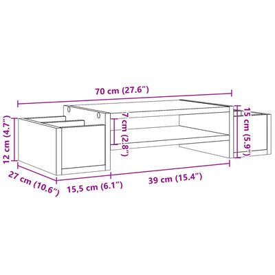 vidaXL Supporto Monitor con Contenitore Marrone 70x27x15 cm Truciolato