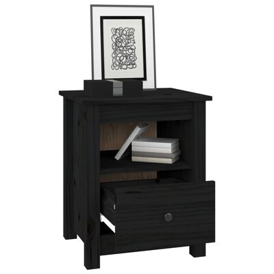 vidaXL Comodino Nero 40x35x49 cm in Legno Massello di Pino