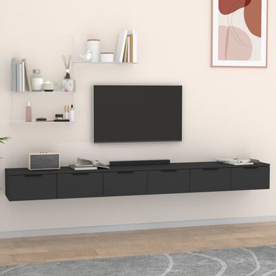 vidaXL Mobili a Parete 2 pz Nero 102x30x20 cm in Legno Multistrato