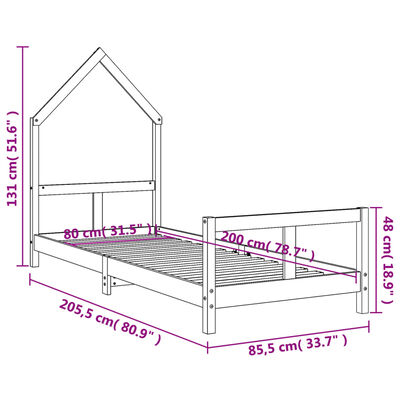 vidaXL Giroletto per Bambini 80x200 cm in Legno Massello di Pino