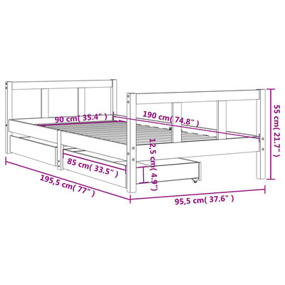 vidaXL Giroletto per Bambini con Cassetti 90x190cm Legno Massello Pino