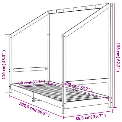 vidaXL Giroletto per Bambini Bianco 80x200cm in Legno Massello di Pino