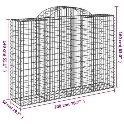 vidaXL Cesti Gabbioni ad Arco 15 pz 200x50x140/160 cm Ferro Zincato