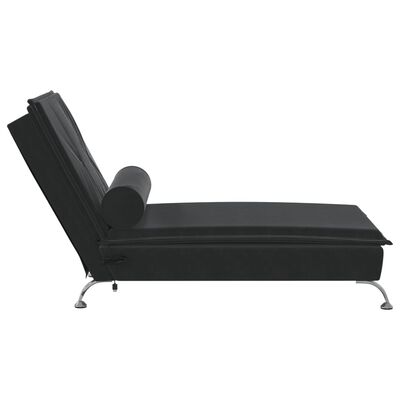 vidaXL Chaise Longue Massaggi con Cuscino a Rullo Nero in Velluto