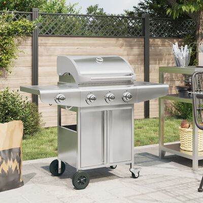 vidaXL Griglia Barbecue a Gas con 4 Bruciatori Argento in Acciaio