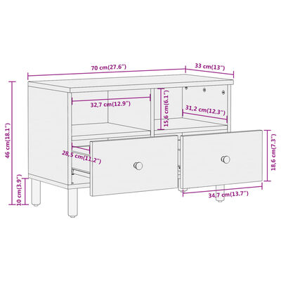 vidaXL Mobile Porta TV 70x33x46 cm in Legno Massello di Acacia