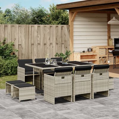 vidaXL Set Pranzo Giardino 11pz con Cuscini Grigio Chiaro Polyrattan