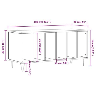 vidaXL Mobile Porta Dischi Rovere Fumo 100x38x48 cm Legno Multistrato