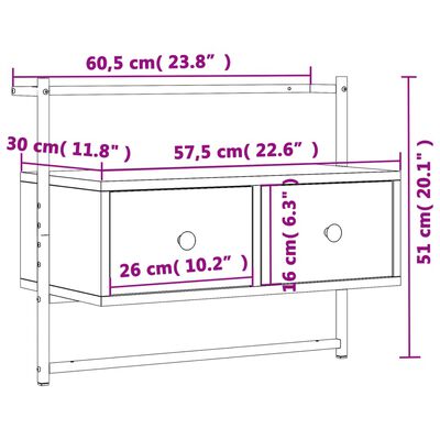 vidaXL Mobile TV a Muro Grigio Sonoma 60,5x30x51 cm Legno Multistrato