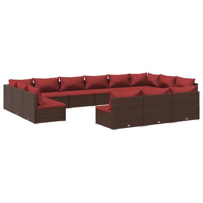 vidaXL Set Divani da Giardino 13 pz con Cuscini in Polyrattan Marrone