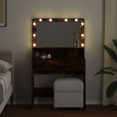 vidaXL Toeletta con LED Rovere Fumo 80x41x134,5 cm