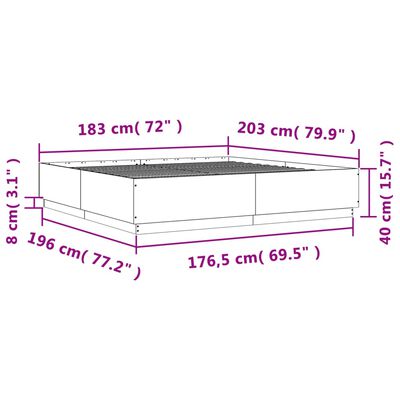 vidaXL Giroletto Luci LED Grigio Sonoma 180x200 cm Legno Multistrato